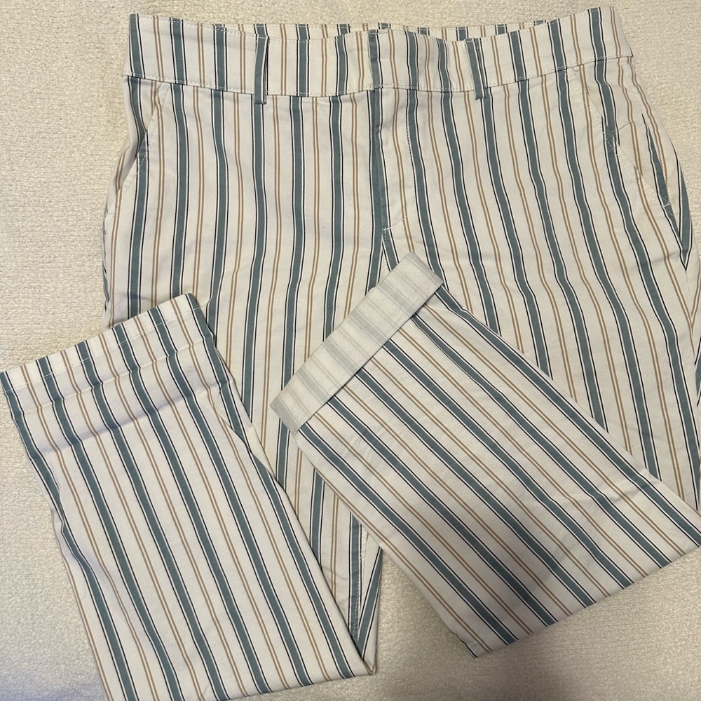 Loft, White, tan stripe, aqua stripe, size 14